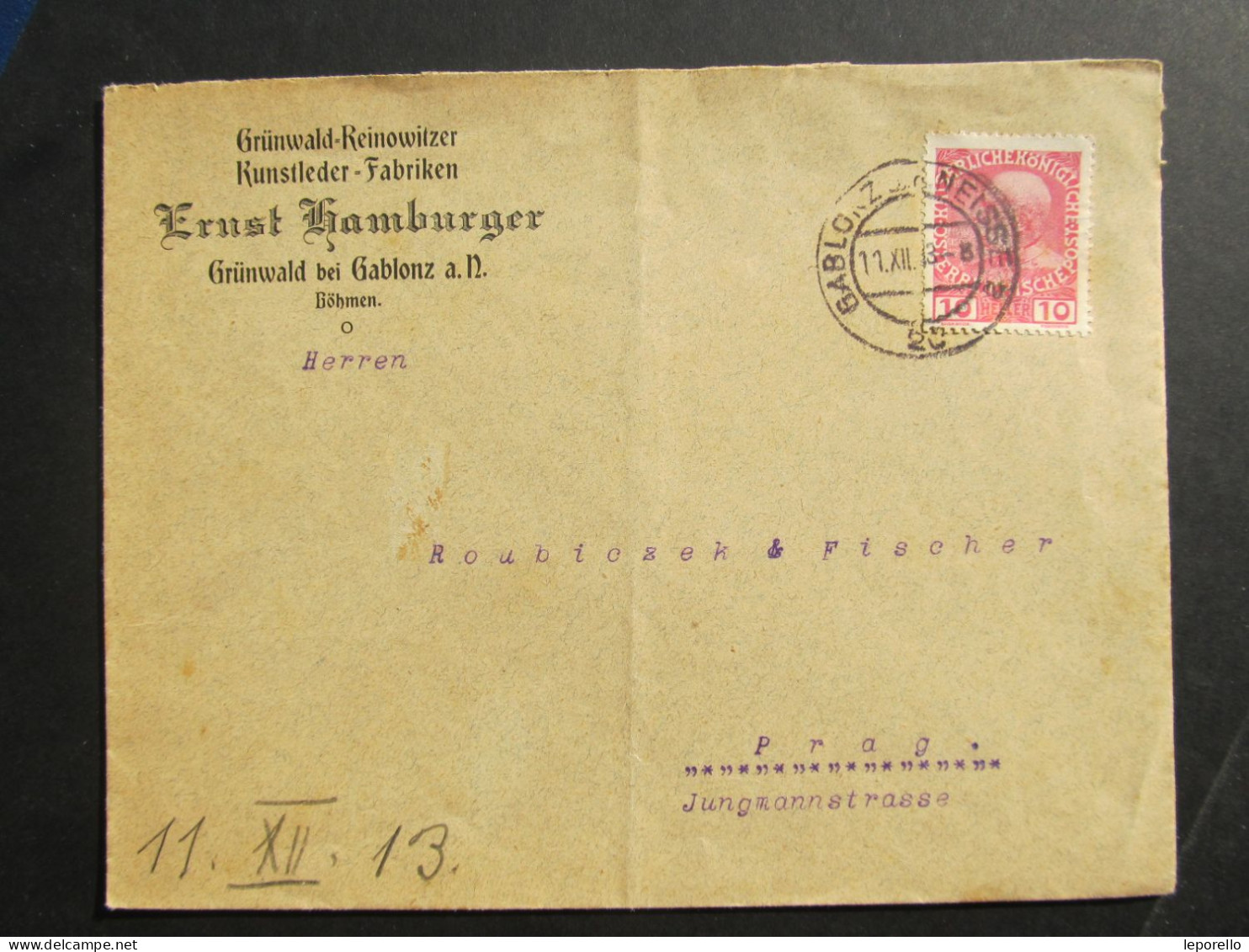 BRIEF Grünwald B. Gablonz 1913 Mšeno Jablonec Rýnovice E. Hamburger  //// D7846 - ...-1918 Prefilatelia