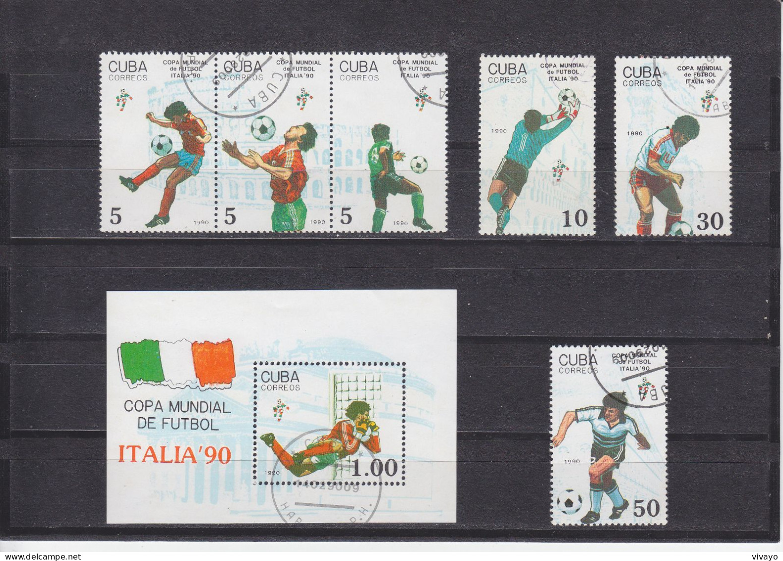 CUBA - O / FINE CANCELLED - 1990 - FOOTBALL WORLD CHAMPIONSHIP - SOCCER - ITALIA 90 -   Mi. 3356/61 + M/S 117 - Oblitérés