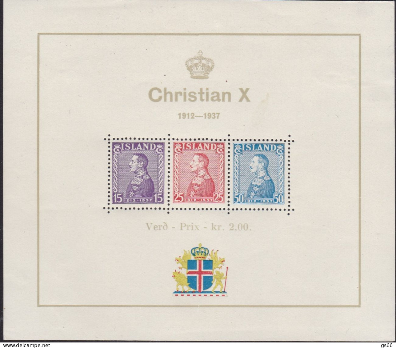 Island, 1937, 190/92 Block 1, 25 Jahre Regentschaft Von König Christian X, MNH **, - Blocks & Sheetlets