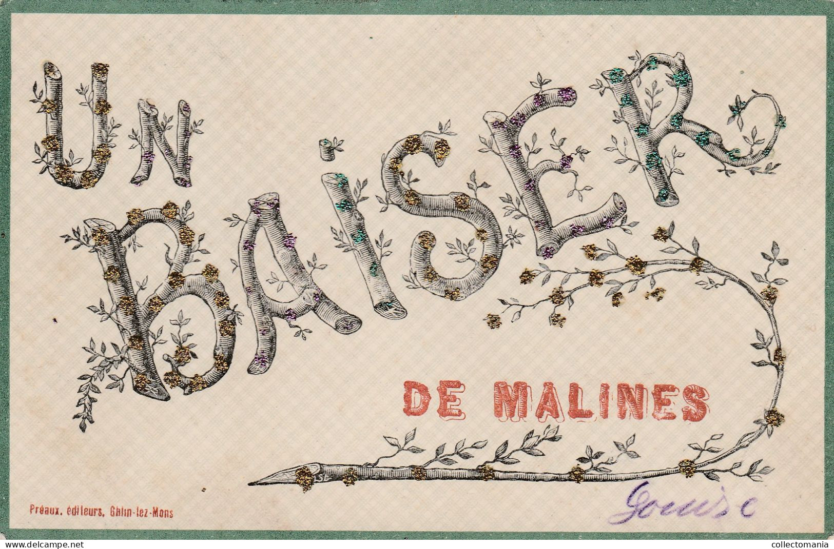 3 Oude Postkaarten  Mechelen Un Baiser  Bonjour  Souvenir De Malines Met Glinstersteentjes - Malines