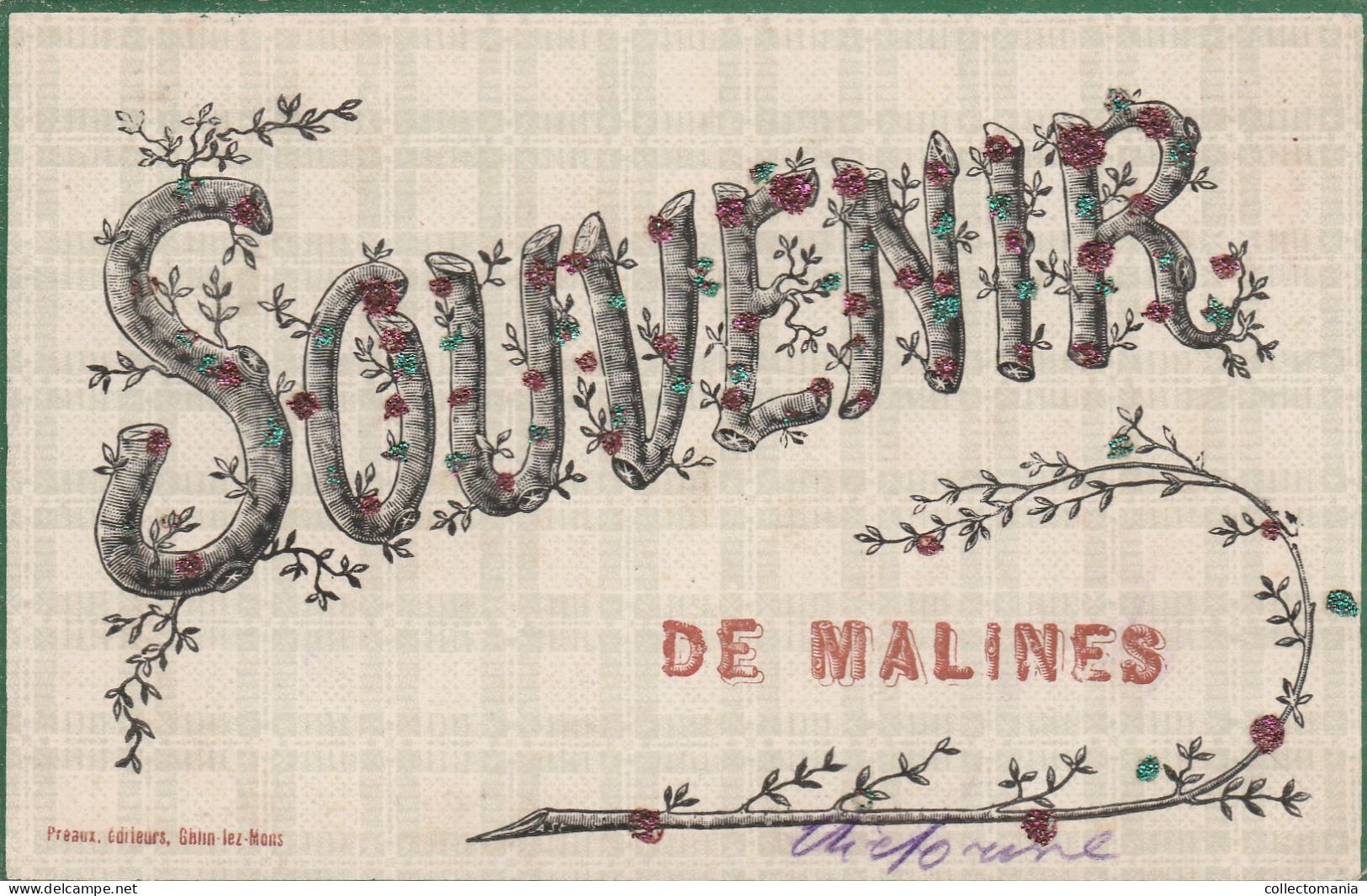 3 Oude Postkaarten  Mechelen Un Baiser  Bonjour  Souvenir De Malines Met Glinstersteentjes - Malines