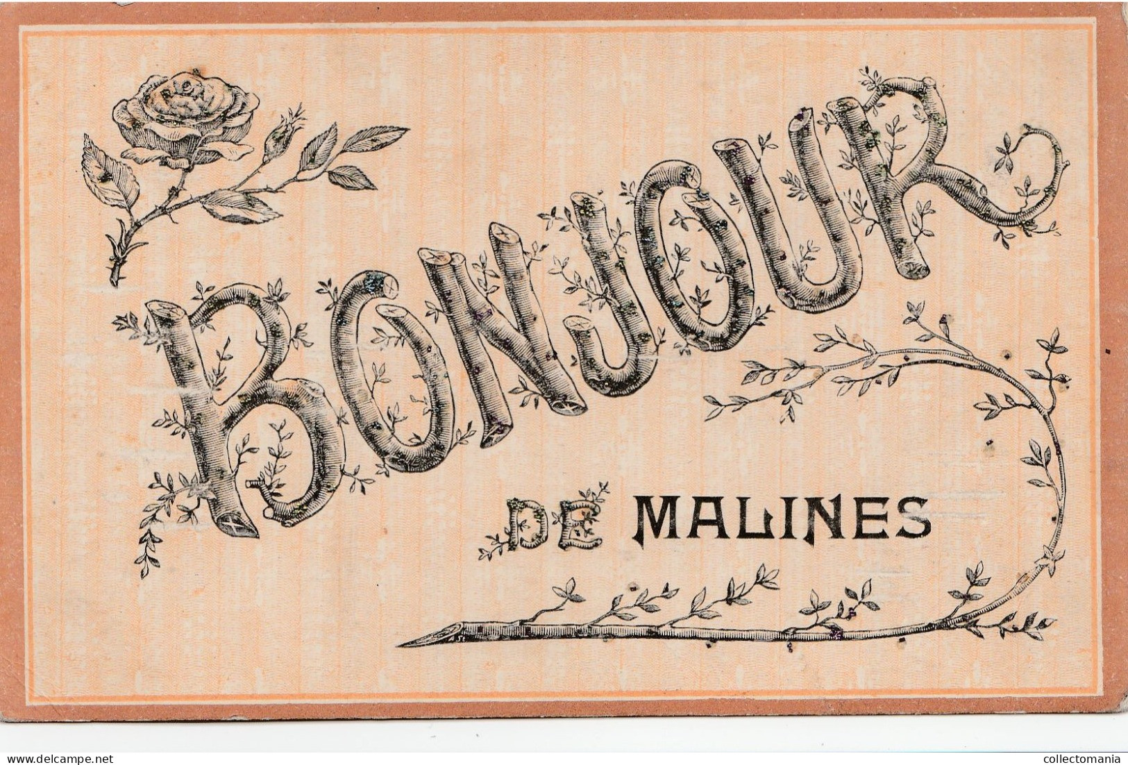 3 Oude Postkaarten  Mechelen Un Baiser  Bonjour  Souvenir De Malines Met Glinstersteentjes - Malines