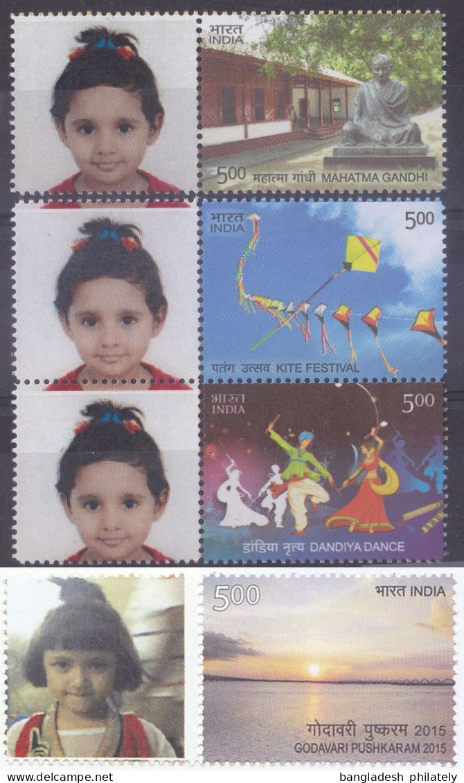 India 2015 Complete Set Of 4v My Stamp MNH- Missing From Your Year Pack RARE Mahatma Gandhi Kite Festival Dance Bridge - Volledig Jaar