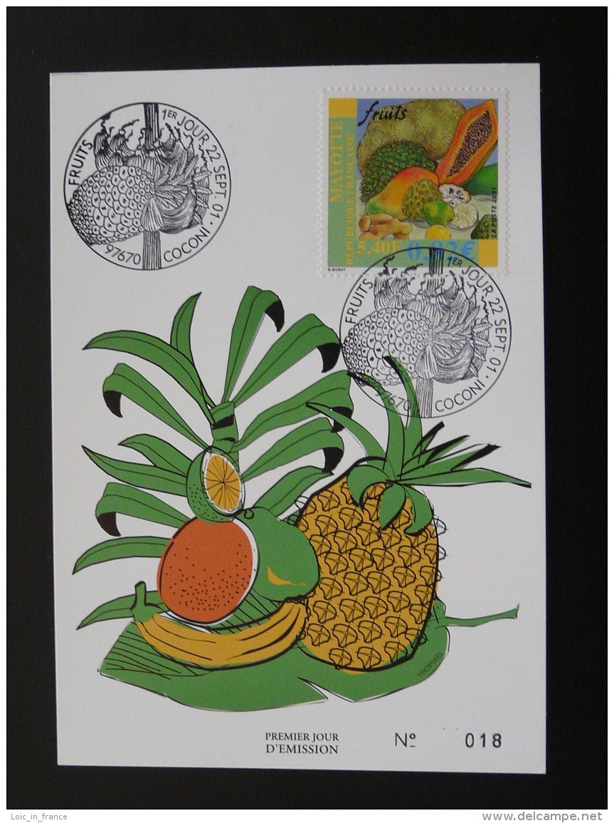 Carte Maximum Card Fruit Ananas Pineapple Banane Banana Mayotte 2001 - Covers & Documents