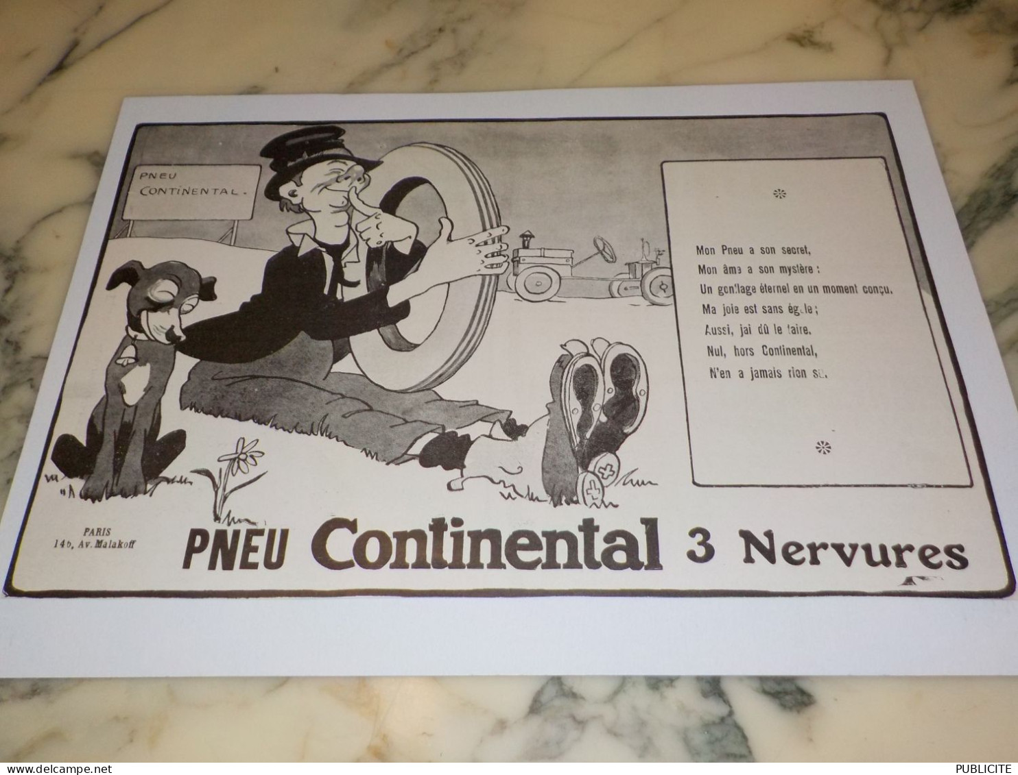 ANCIENNE  PUBLICITE PNEU 3 NERVURES CONTINENTAL 1914 - Autres & Non Classés