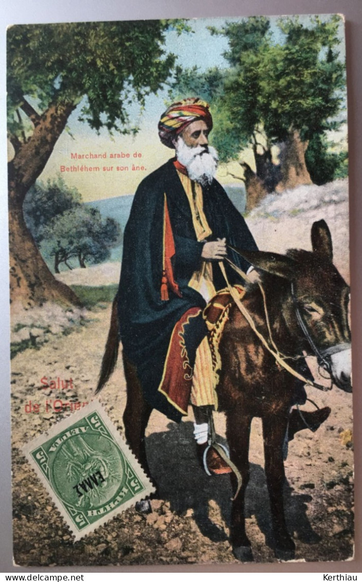 Marchand Arabe De Bethléhem Sur Son âne - Timbre Crète Surchargé Ellas (Grèce) - Palestine