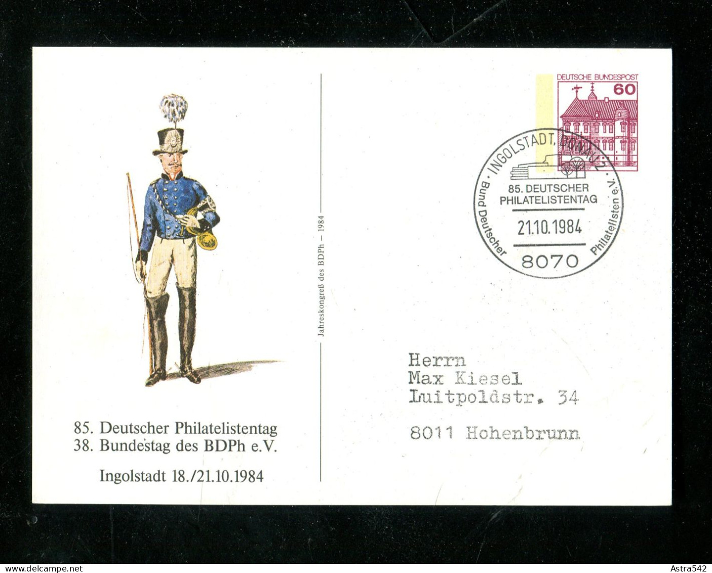 "BUNDESREPUBLIK DEUTSCHLAND" 1984, Privatpostkarte "Historische Uniform" SSt. "Ingolstadt" (18438) - Private Postcards - Used