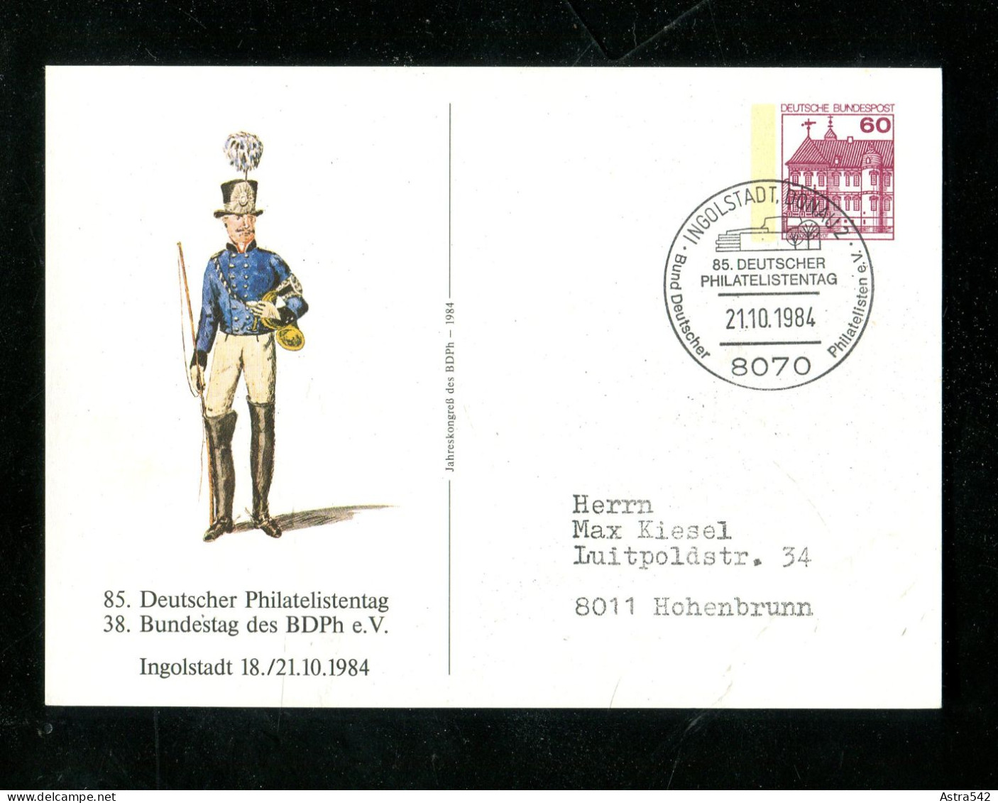 "BUNDESREPUBLIK DEUTSCHLAND" 1984, Privatpostkarte "Historische Uniform" SSt. "Ingolstadt" (18438) - Postales Privados - Usados