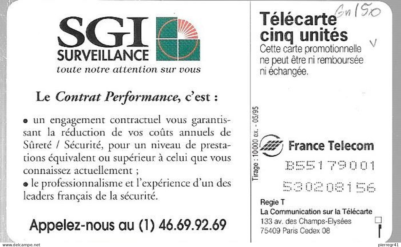 CARTE-PUCE-PRIVEE- 5U-GN150-GEMB-05/95-SVP-V° DN° Série 79001-Utilisé-TBE- - 5 Einheiten