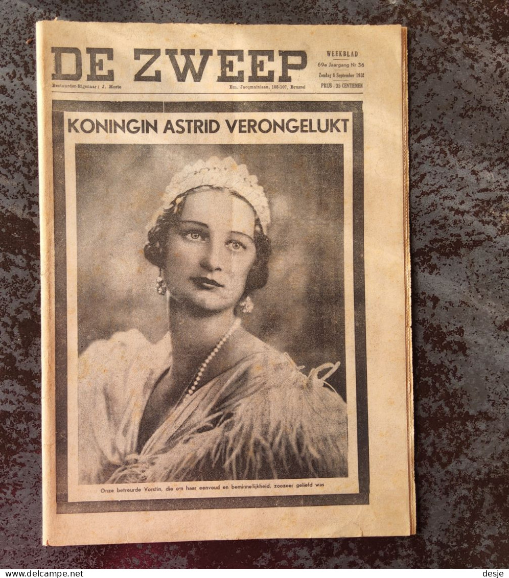 Koningin  Astrid Verongelukt Uit Weekblad De Zweep Van 8 September 1935, 24 Pp. - Vecchi