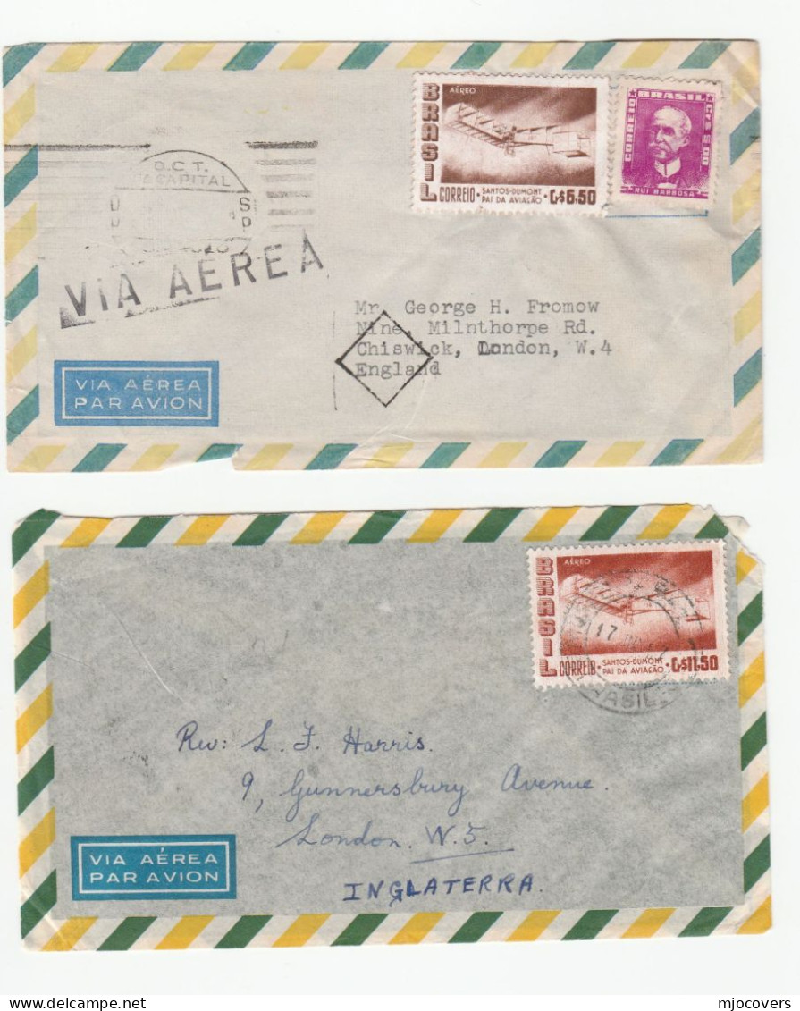 AVIATION - 2 X BRAZIL Aircraft Stamps COVERS To GB Cover Air Mail - Covers & Documents