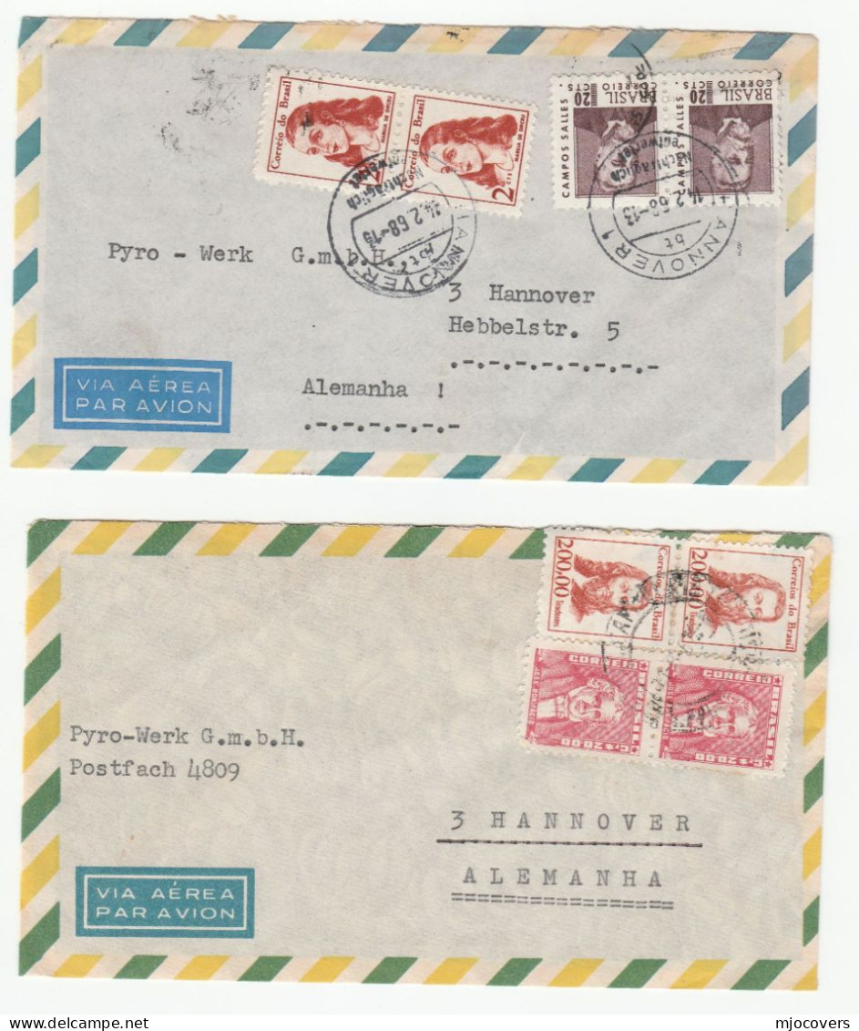 1967 & 1968 Air Mail BRAZIL To Pyro Werk Co  Germany Covers Stamps Cover - Lettres & Documents