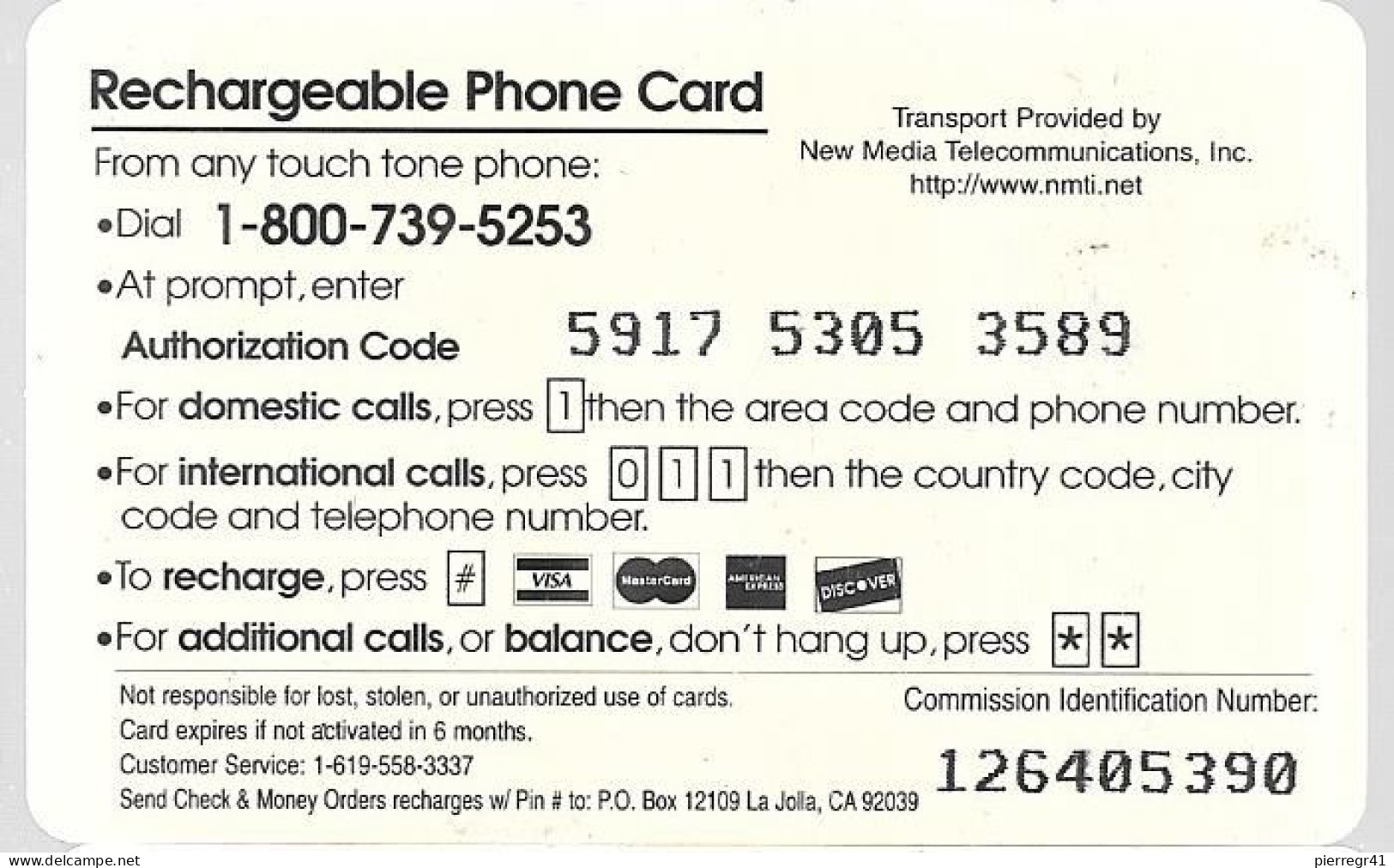 CARTE-PREPAYEE-USA-NEW MEDIA TELECOM-LOUP-Plastic Epais-R° Glacé-Gratté--TBE - Honden