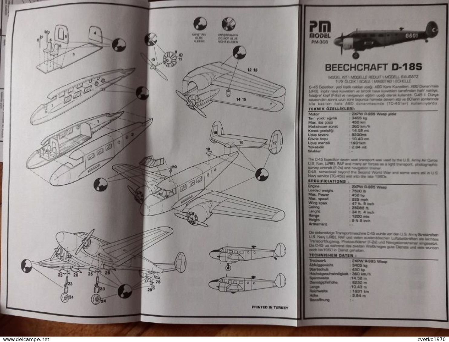 Beechcraft D-18S, 1/72, PM Model Turkey (free international shipping)