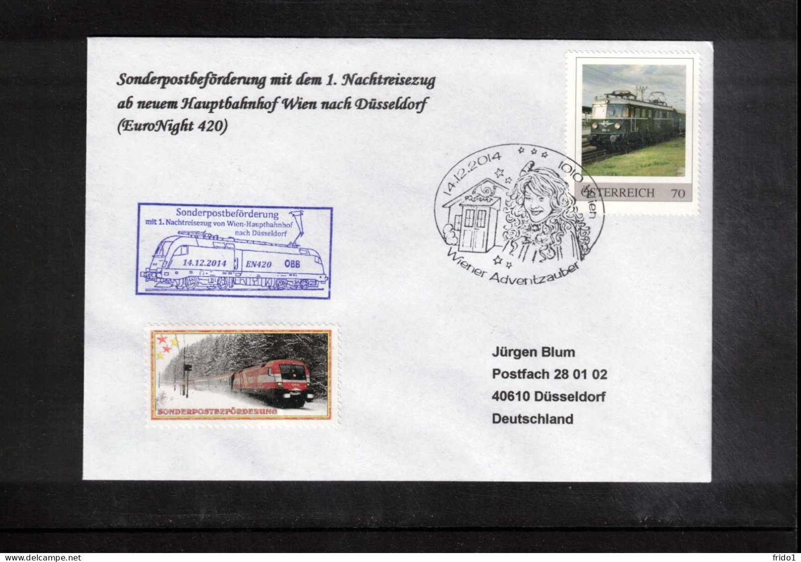 Austria / Oesterreich 2014 1.Nachtreisezug Ab Neuen Hauptbahnhof Wien Nach Duesseldorf - Storia Postale