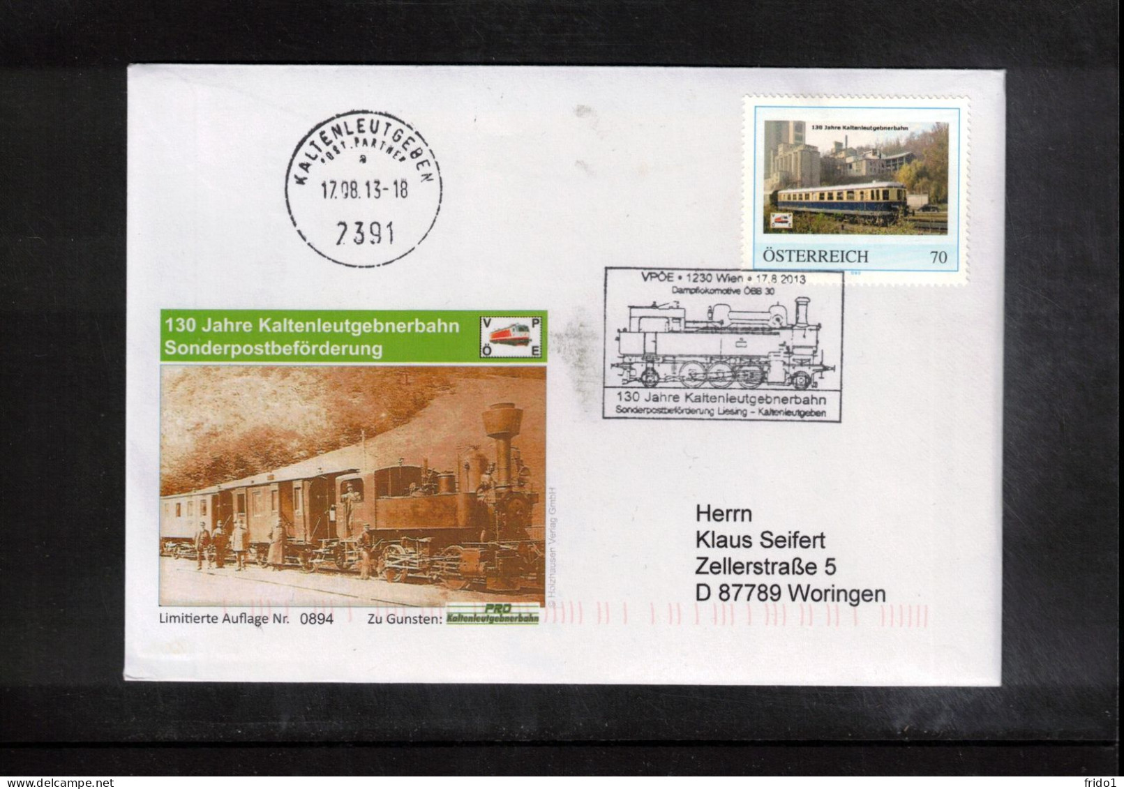 Austria / Oesterreich 2013 130 Jahre Kaltenleutgebnerbahn - Cartas & Documentos