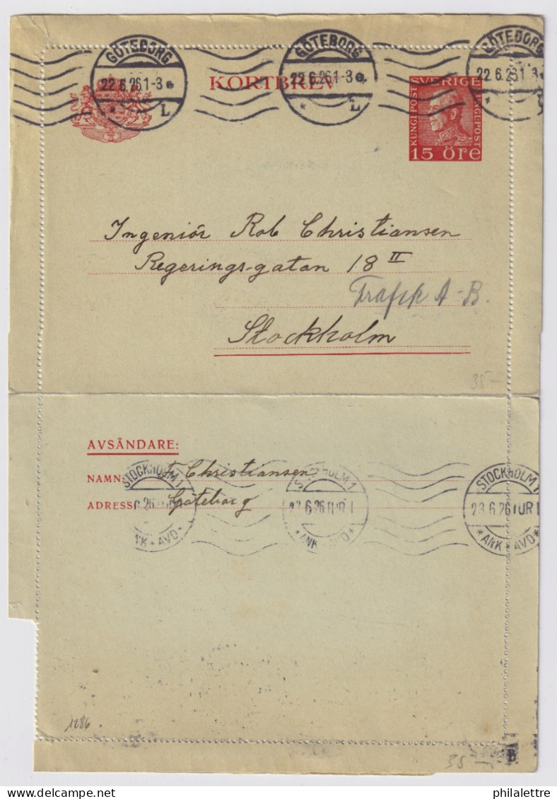 SWEDEN - 1926 Letter-Card Mi.K27.IWa Complete (border Uncut) Used From GÖTEBORG To STOCKHOLM - Lettres & Documents