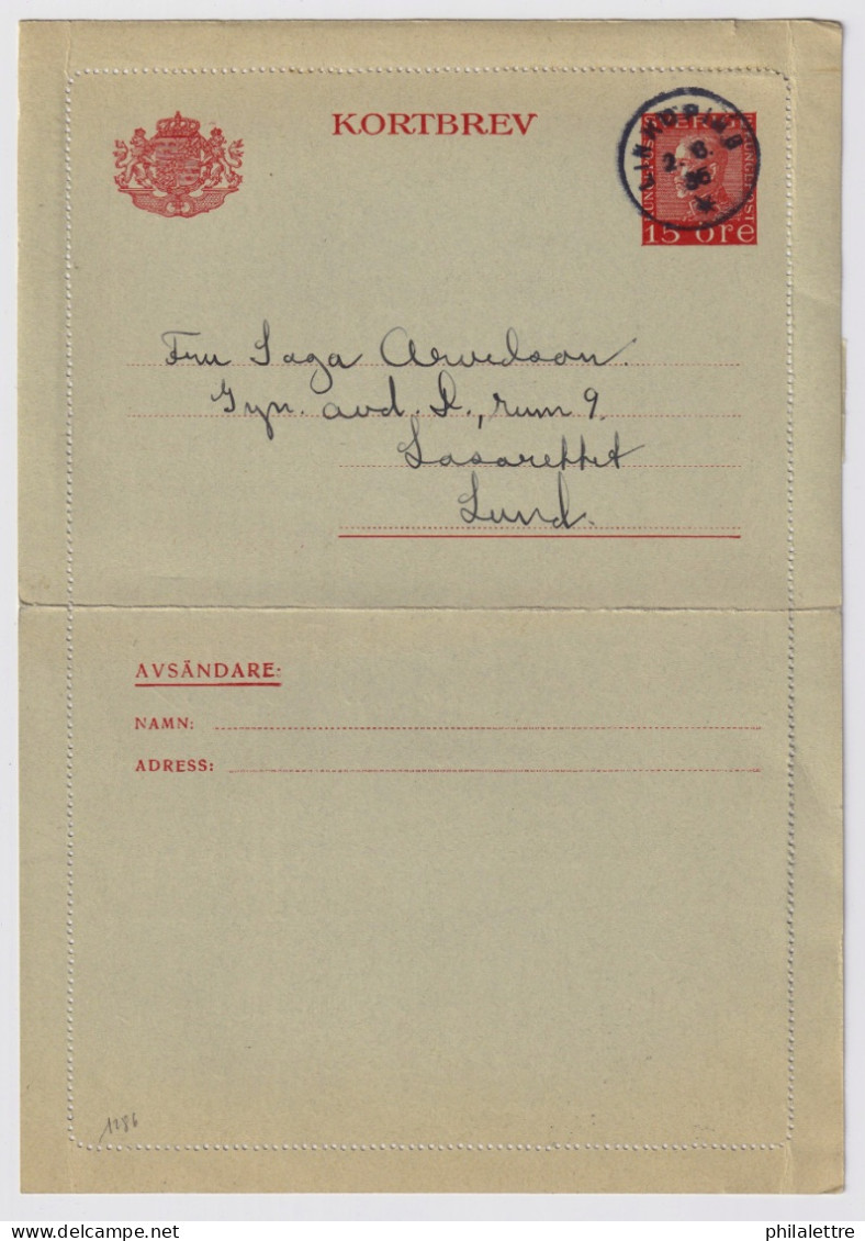 SWEDEN - 1936 Letter-Card Mi.K27.IIVc Complete (border Uncut) Used From LINKÖPING To LUND - Covers & Documents