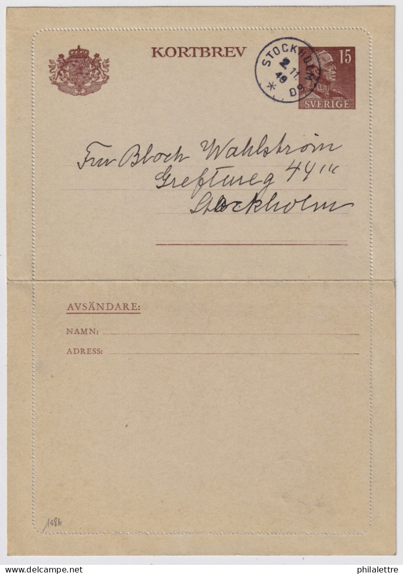 SWEDEN - 1949 Letter-Card Mi.K30A Complete (border Uncut) Used From STOCKHOLM 60 (addressed Locally) - Brieven En Documenten