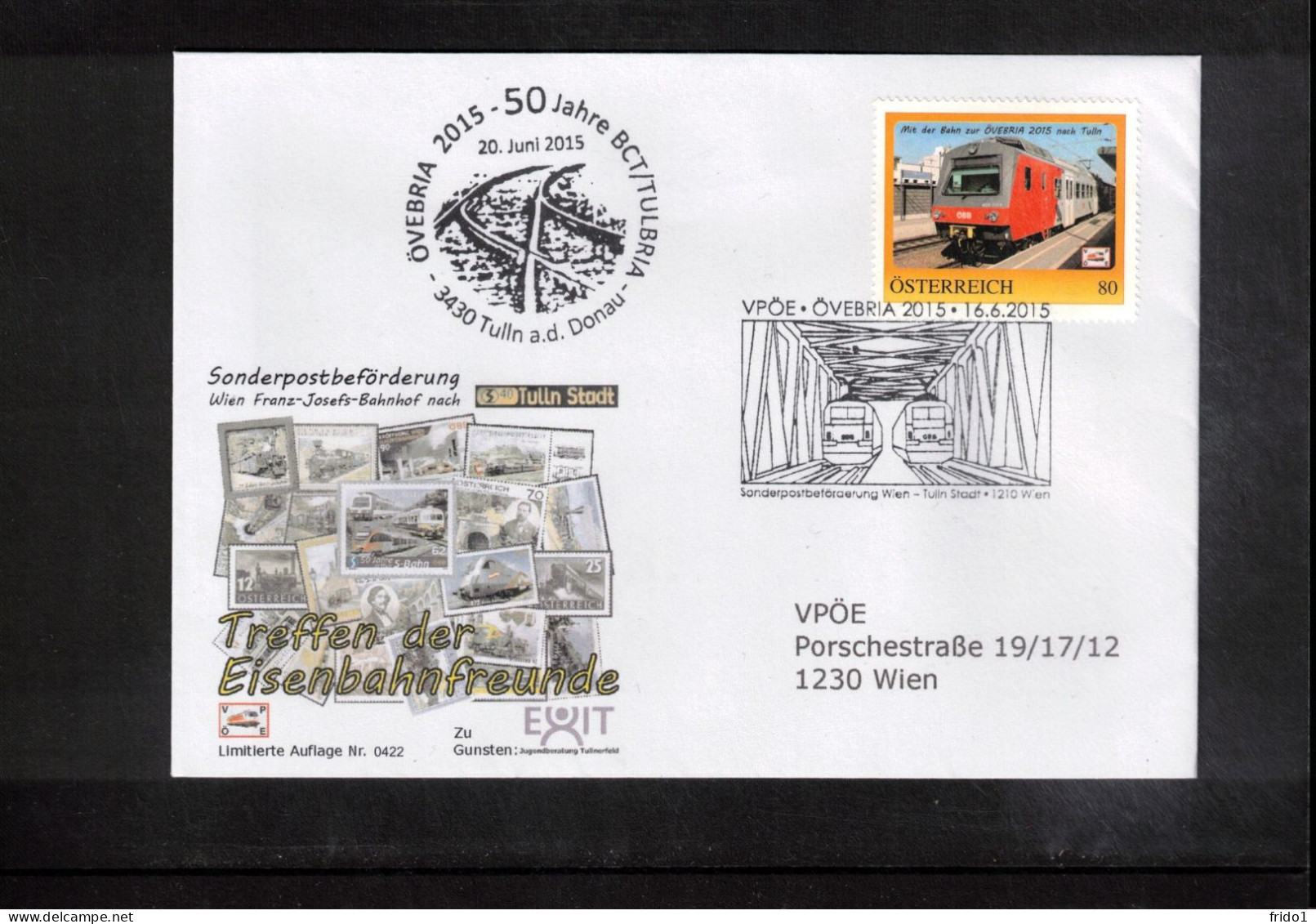 Austria / Oesterreich 2015 Sonderpostbefoerderung Wien Franz Josefs Bahnhof Nach Tulln Stadt - Briefe U. Dokumente