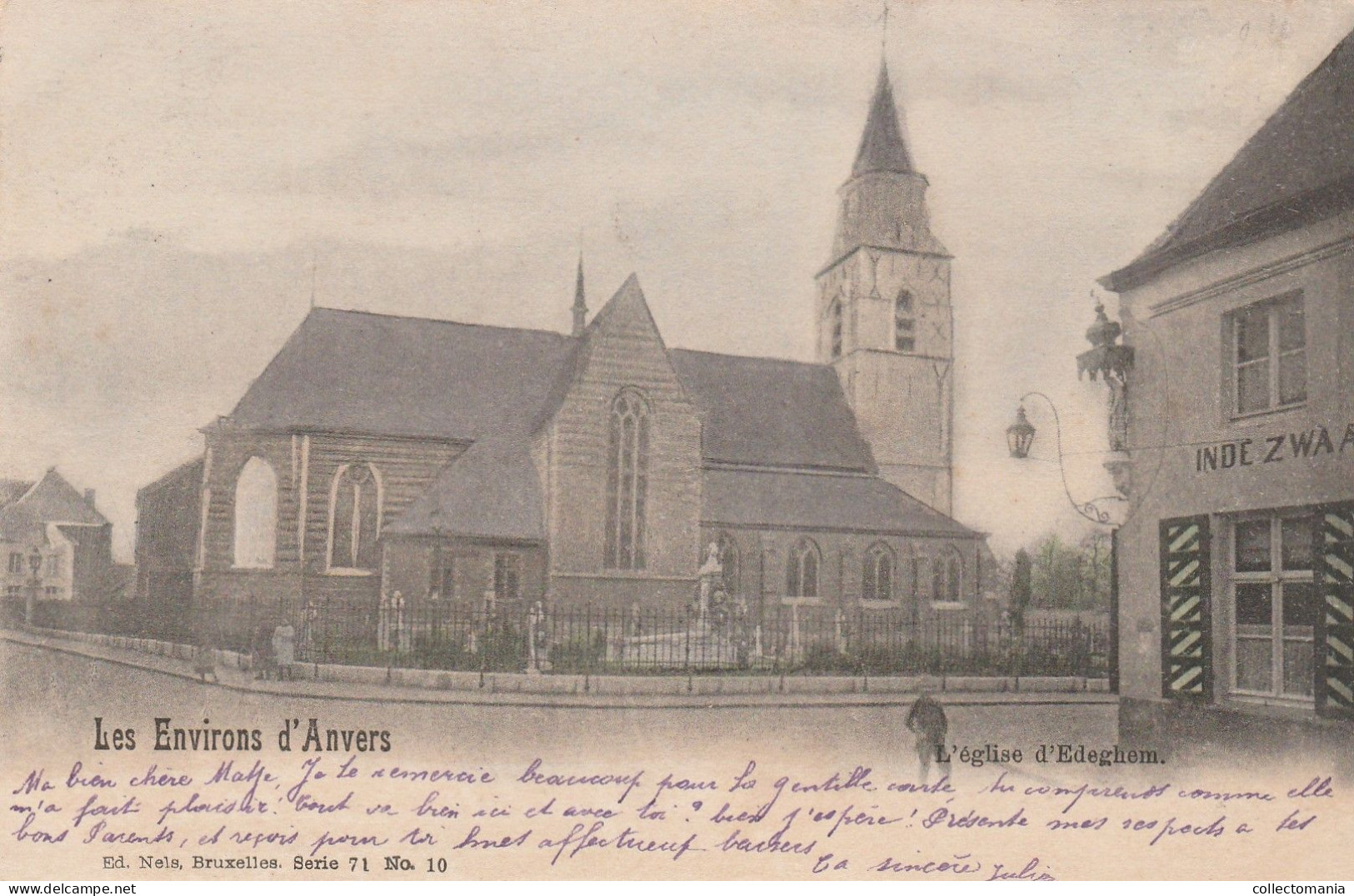 2 Oude Postkaarten Edegem Molenstrat   Kerk Café In De Zwaan 1902  Uitg. Nels - Edegem