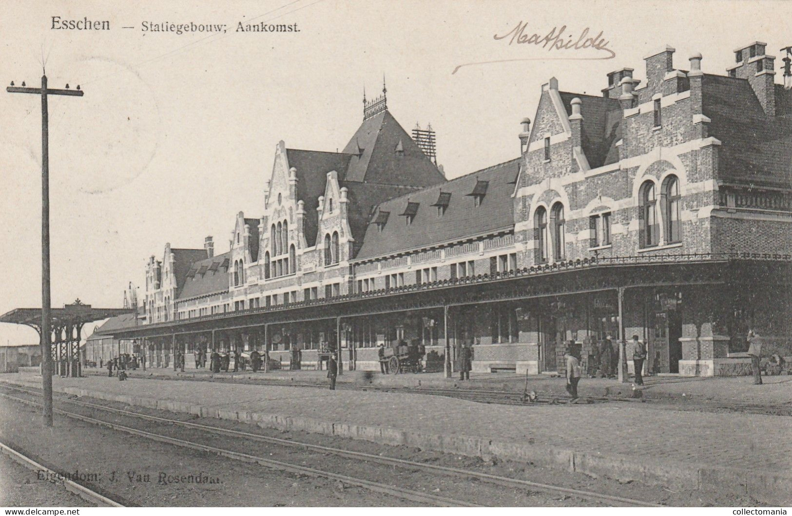 2 Oude Postkaarten Esschen  Essen  Statiegebouw Aankomst 1906  Yzerenweg Laan 1926 - Essen