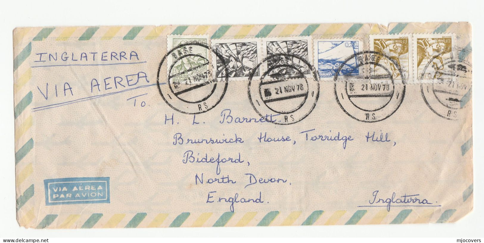 4 X  BRAZIL To GB Covers, Many Stamps Fruit Farming Fish Agriculture Etc Cover - Lettres & Documents