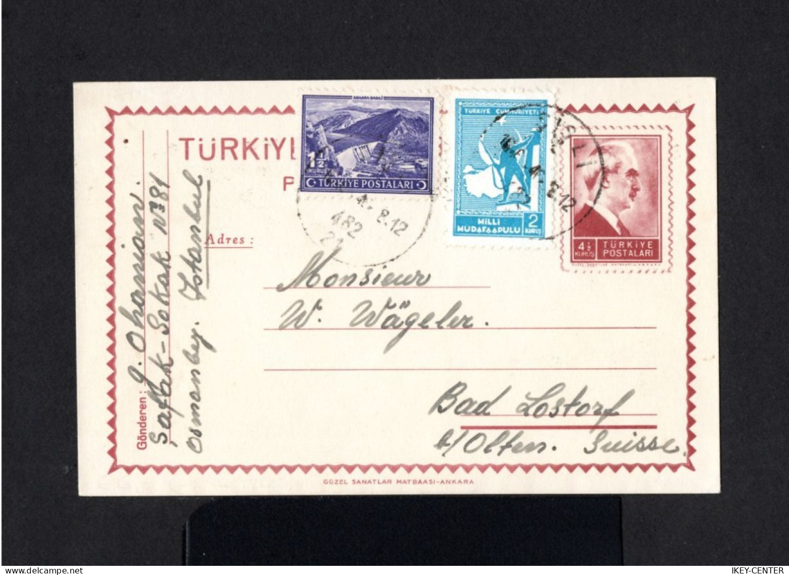 S4344-TURKEY-OLD OTTOMAN POSTCARD ISTANBUL To OLTEN (switzerland) 1946.WWII.Carte Postale TURQUIE - Brieven En Documenten