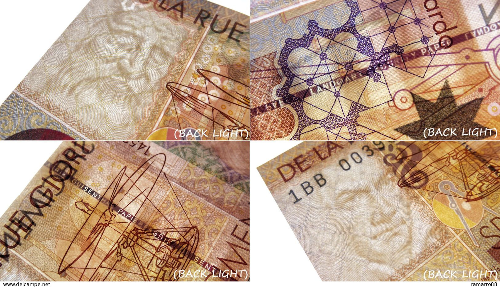 De La Rue / KBA Giori - Set of 9 Different Types of Leonardo Da Vinci Specimen Test Notes