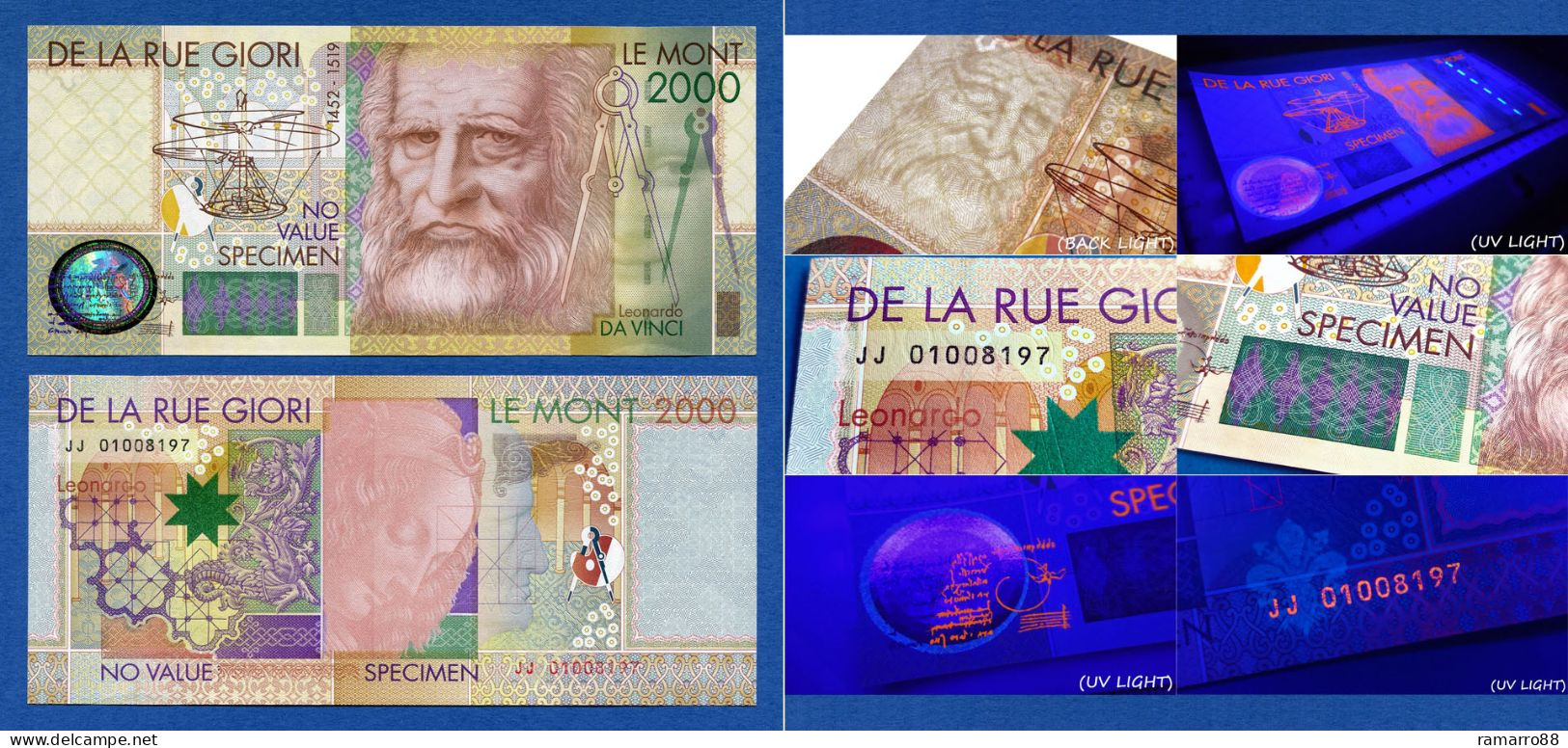 De La Rue / KBA Giori - Set of 9 Different Types of Leonardo Da Vinci Specimen Test Notes