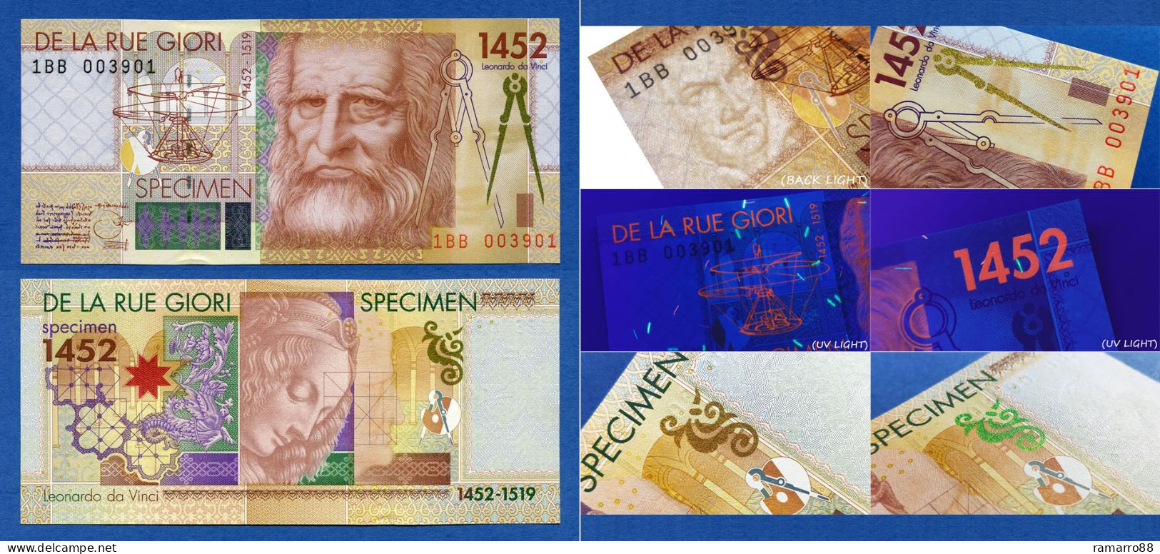 De La Rue / KBA Giori - Set of 9 Different Types of Leonardo Da Vinci Specimen Test Notes