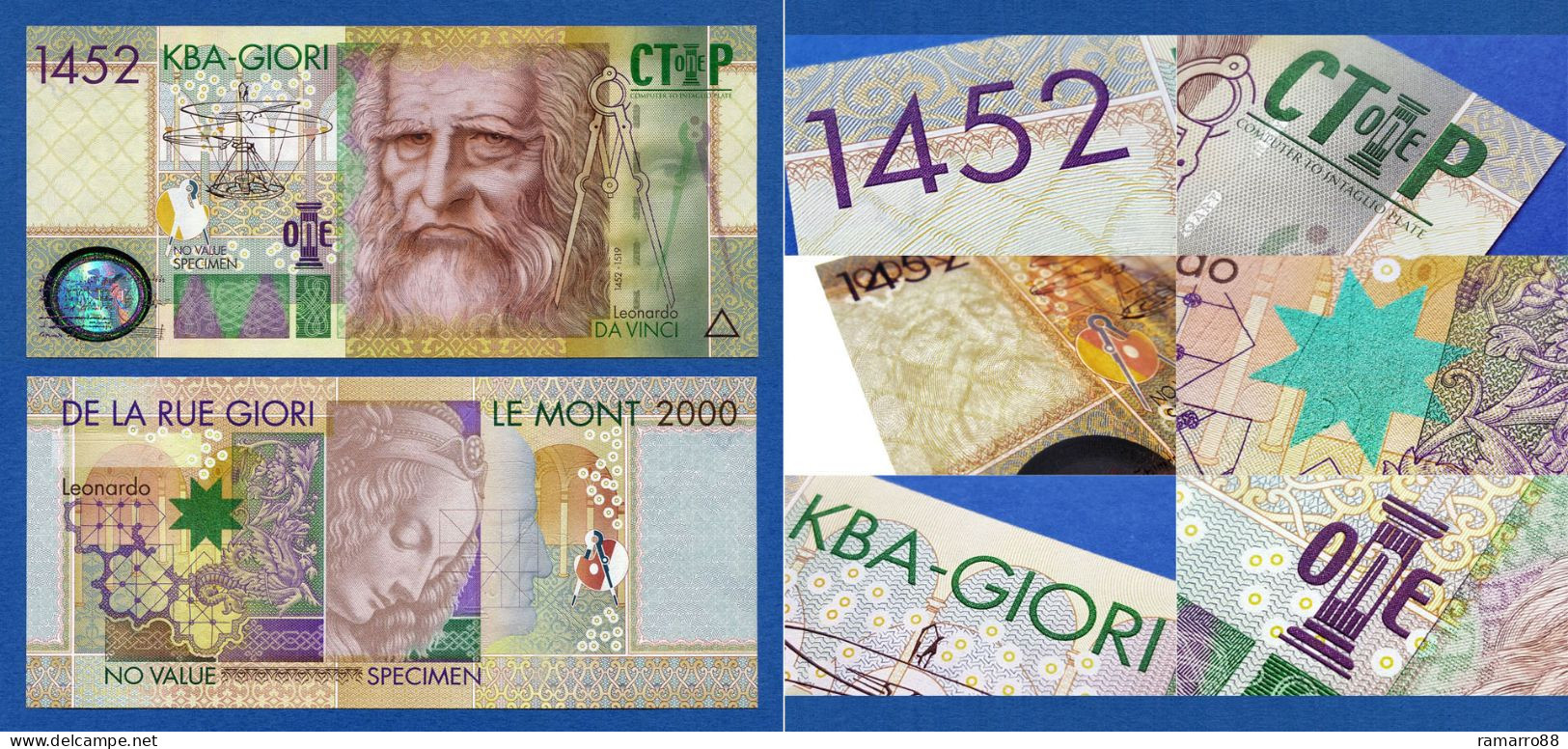 De La Rue / KBA Giori - Set of 9 Different Types of Leonardo Da Vinci Specimen Test Notes