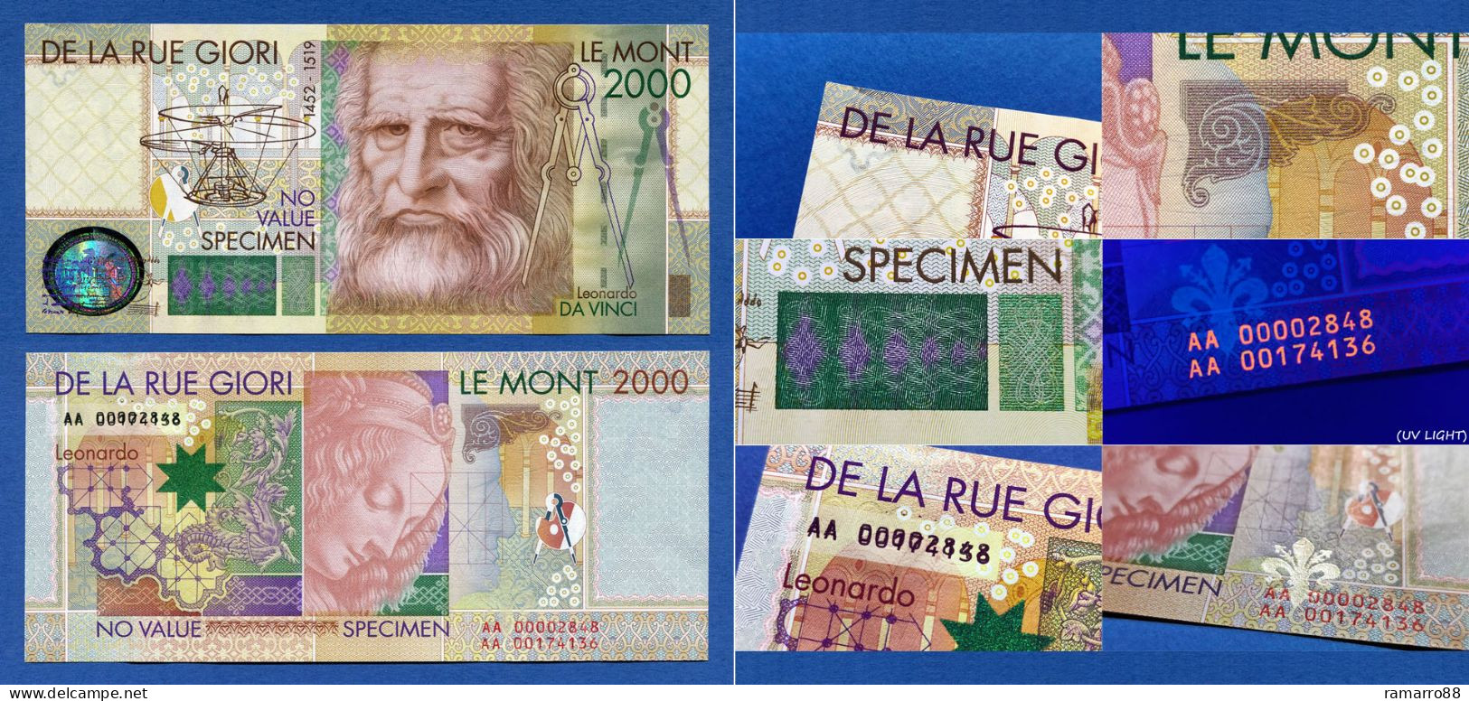 De La Rue / KBA Giori - Set of 9 Different Types of Leonardo Da Vinci Specimen Test Notes