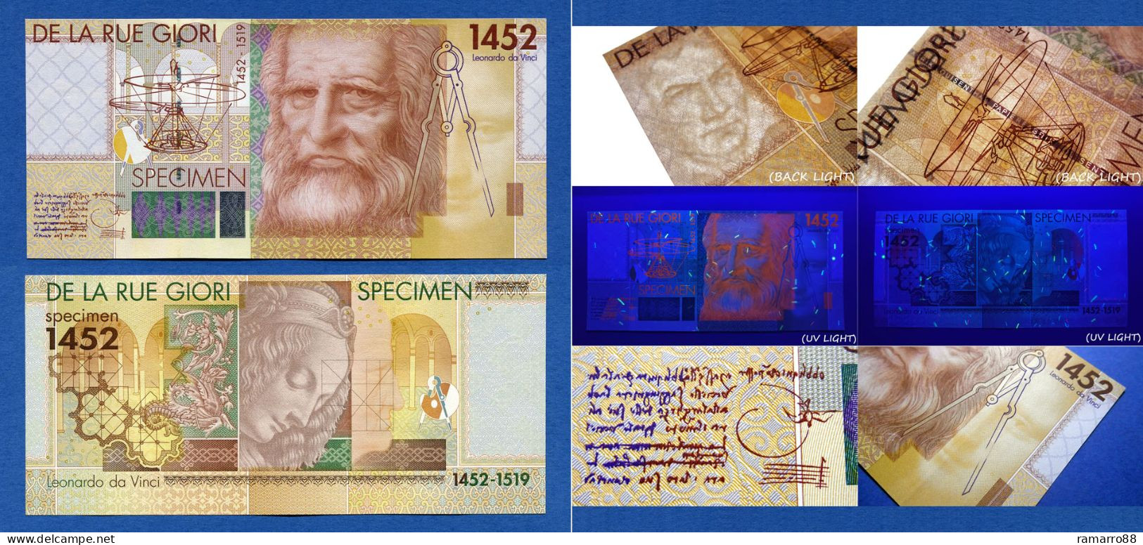 De La Rue / KBA Giori - Set of 9 Different Types of Leonardo Da Vinci Specimen Test Notes