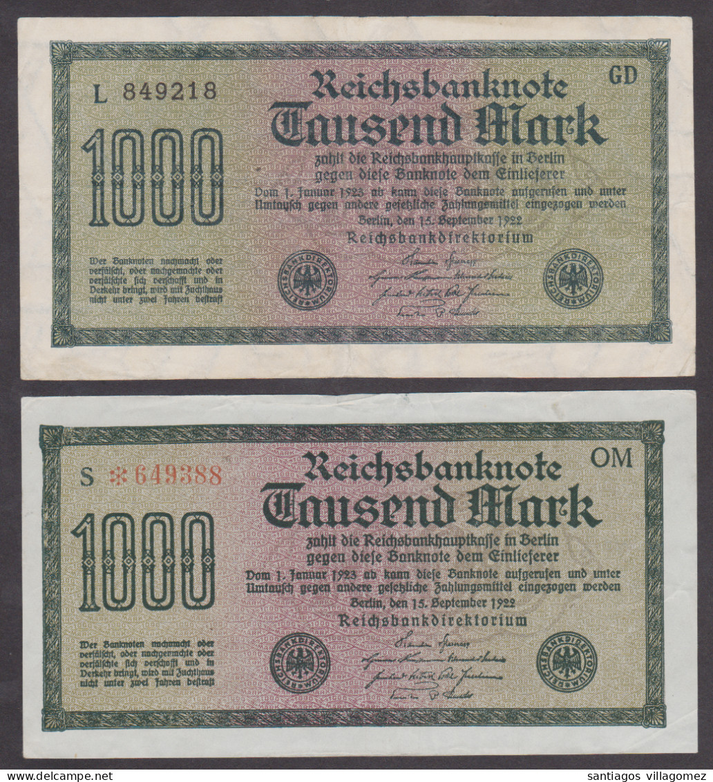 Germany 1923: Reinchbanknote 1.000 Marks (2 Different) - 1.000 Mark