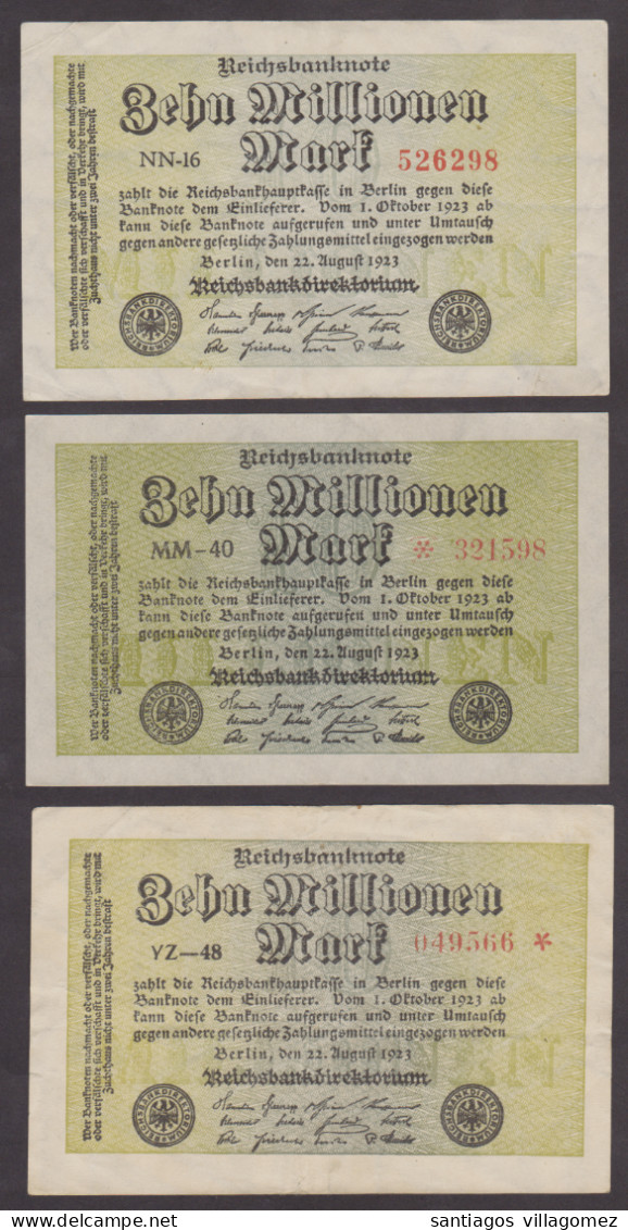 Germany 1923: Reinchbanknote 10 Million Marks (3 Different) - 10 Millionen Mark