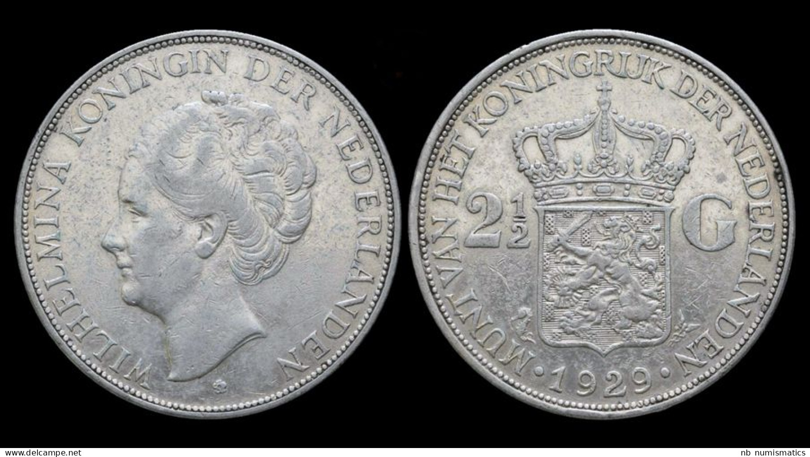 Netherlands Wilhelmina I 2 1/2 Gulden(rijksdaalder)1929 - 2 1/2 Gulden