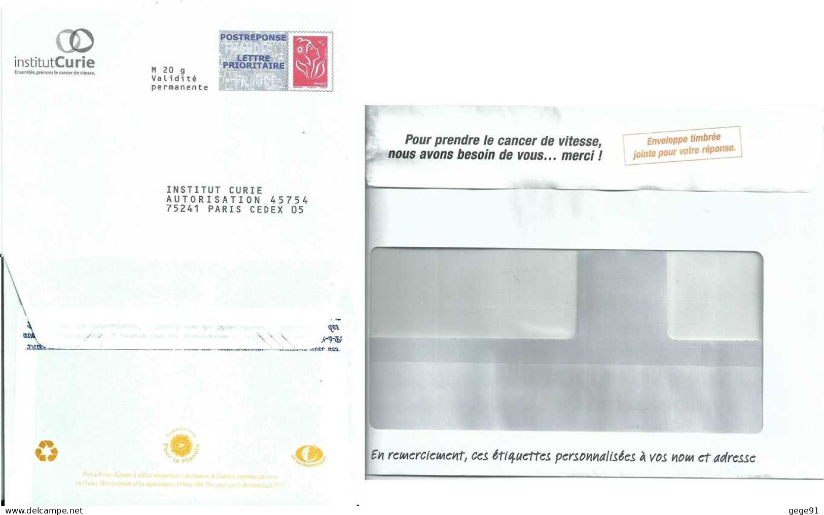 Pap Réponse Marianne De  Lamouche - Institut Curie - Agrément 07P517 - Prêts-à-poster:Overprinting/Lamouche