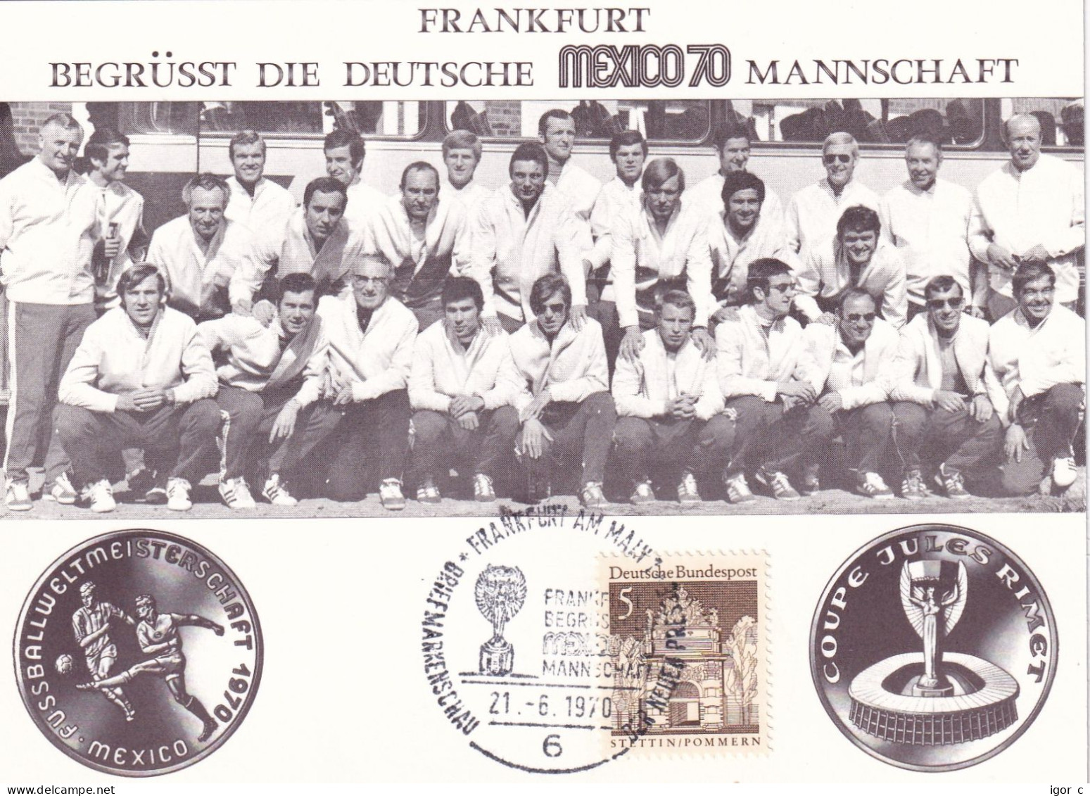 Germany 1970 Card: Football Fussball Soccer Calcio; FIFA World Cup Mexico; Jules Rimet Trophy; Germany Team Photo - 1970 – Mexico