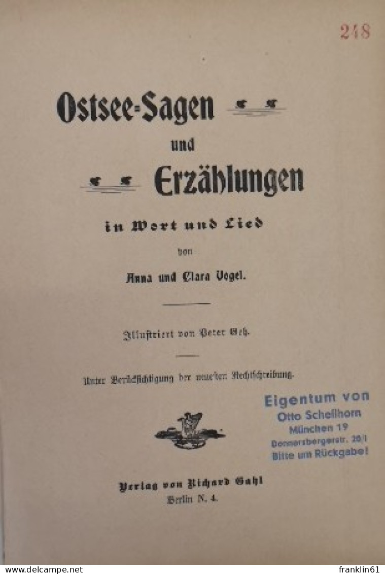 Ostsee-Sagen Und Erzählungen In Wort Und Lied. - Märchen & Sagen