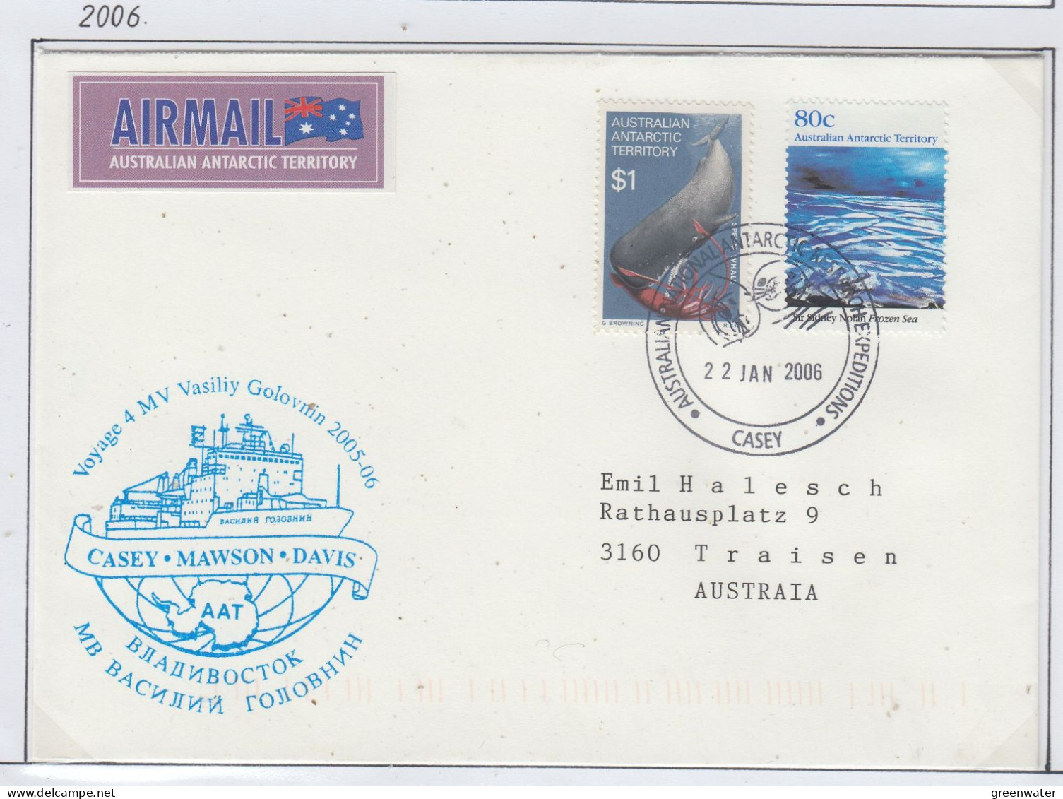 AAT  Ship Visit MS Vasiliy Golovnin Voyage 4 Ca Casey 22 JAN 2006 (CS163C) - Covers & Documents