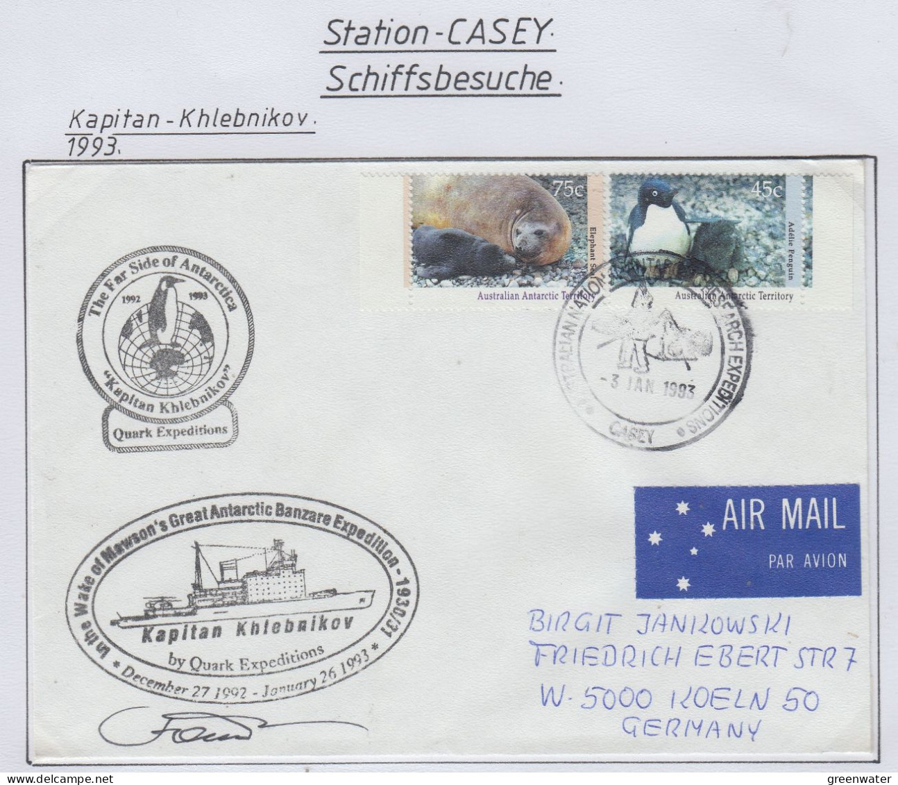 AAT  Ship Visit MS Kapitan Khlebnikov Signature  Ca Casey 3 JAN 1983 (CS164) - Covers & Documents