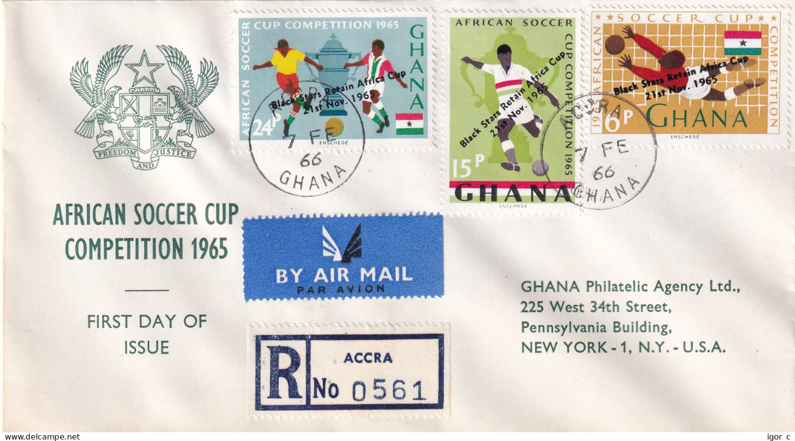 Ghana 1965 Registered Air Mail Cover; Football Fussball Calcio Soccer; Africa Cup - Fußball-Afrikameisterschaft