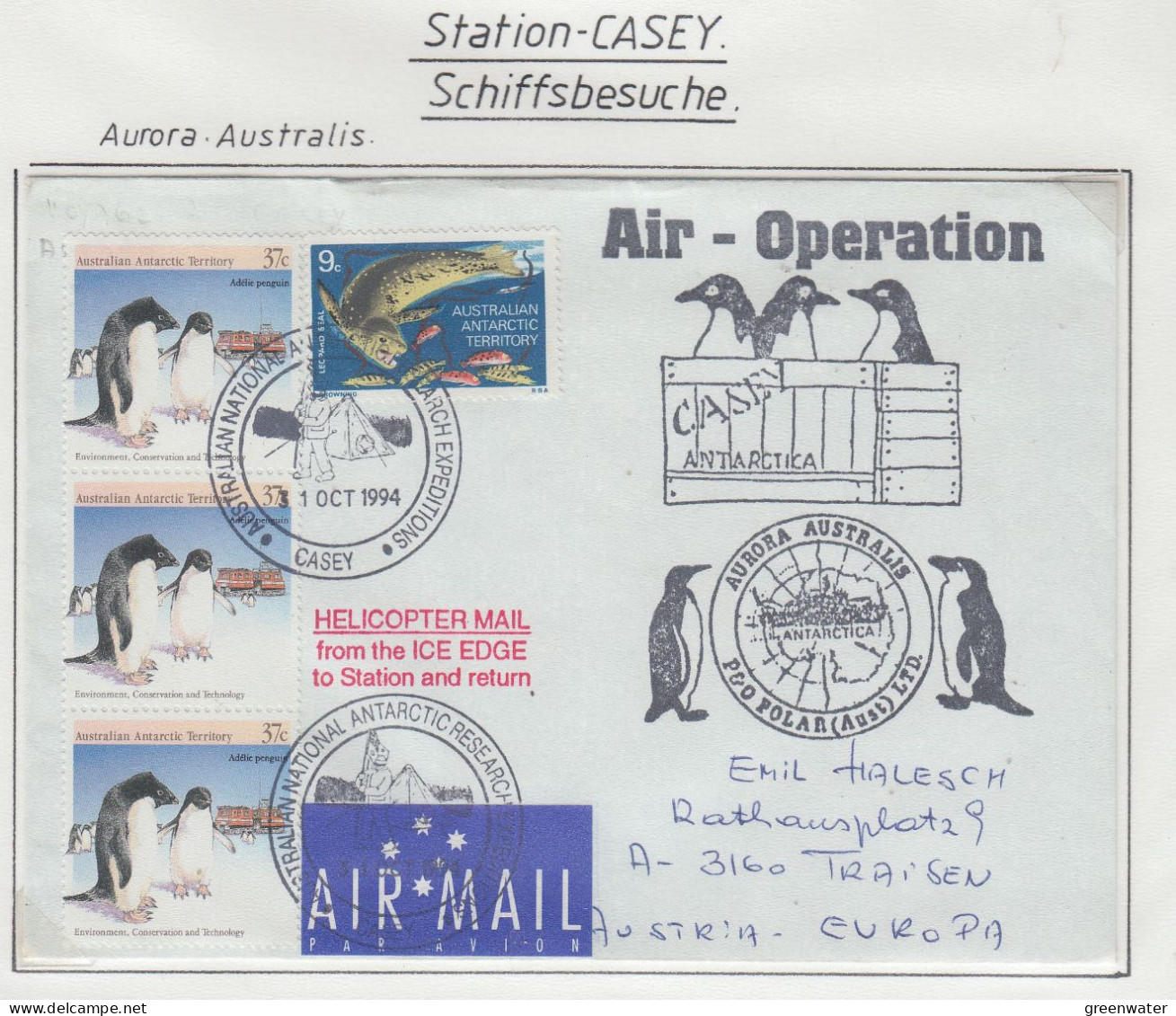 AAT  Ship Visit Aurora Australis  Ca Casey 31 OCT 1994 (CS167A) - Covers & Documents