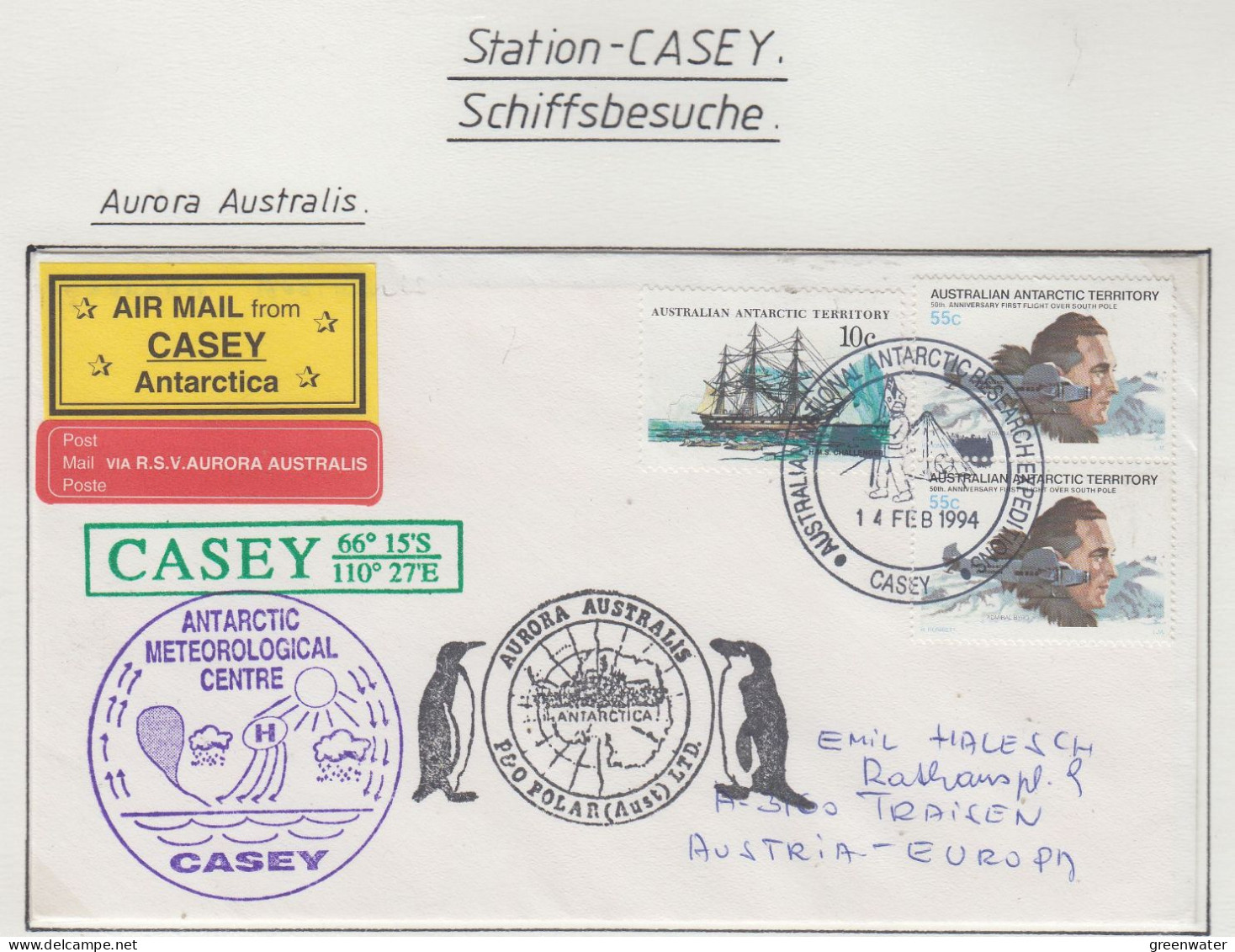 AAT  Ship Visit Aurora Australis Ca Casey 14 FEB 1994 (CS168) - Covers & Documents