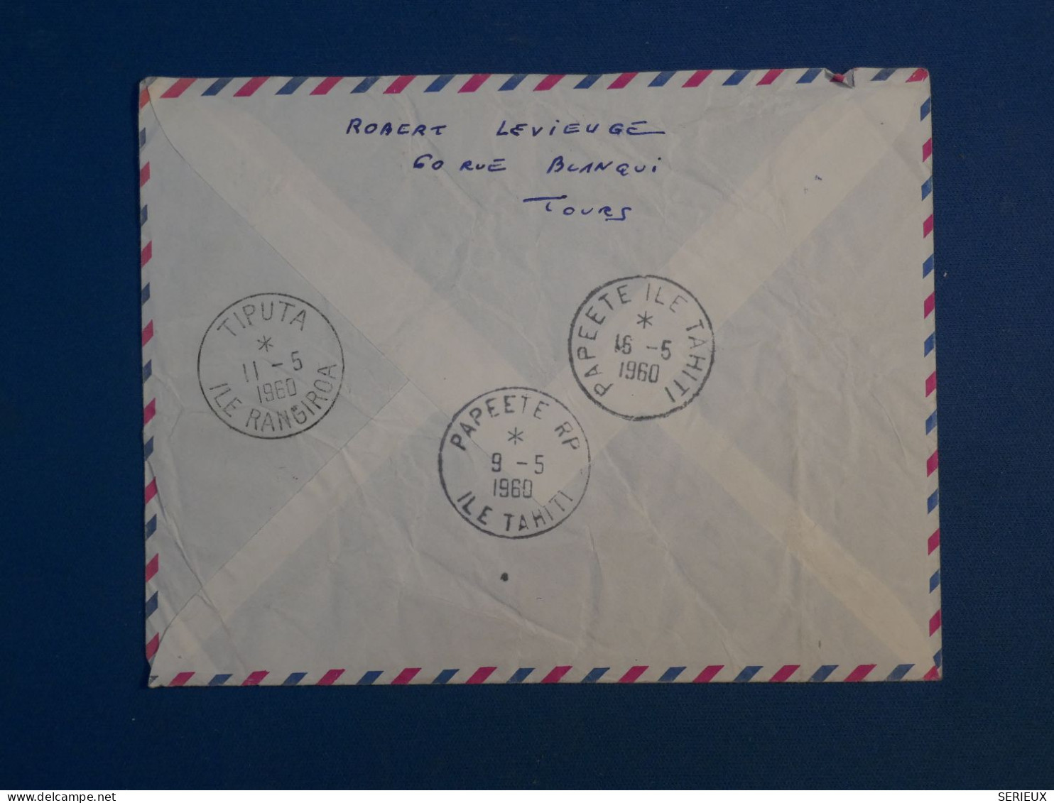 BW15 FRANCE  BELLE LETTRE RARE 1950 1ER VOL  TOURS FRANCE  POLYNESIE TAHITI  RANGIROA  TIPUTA +++AFF.PLAISANT++ - 1927-1959 Lettres & Documents