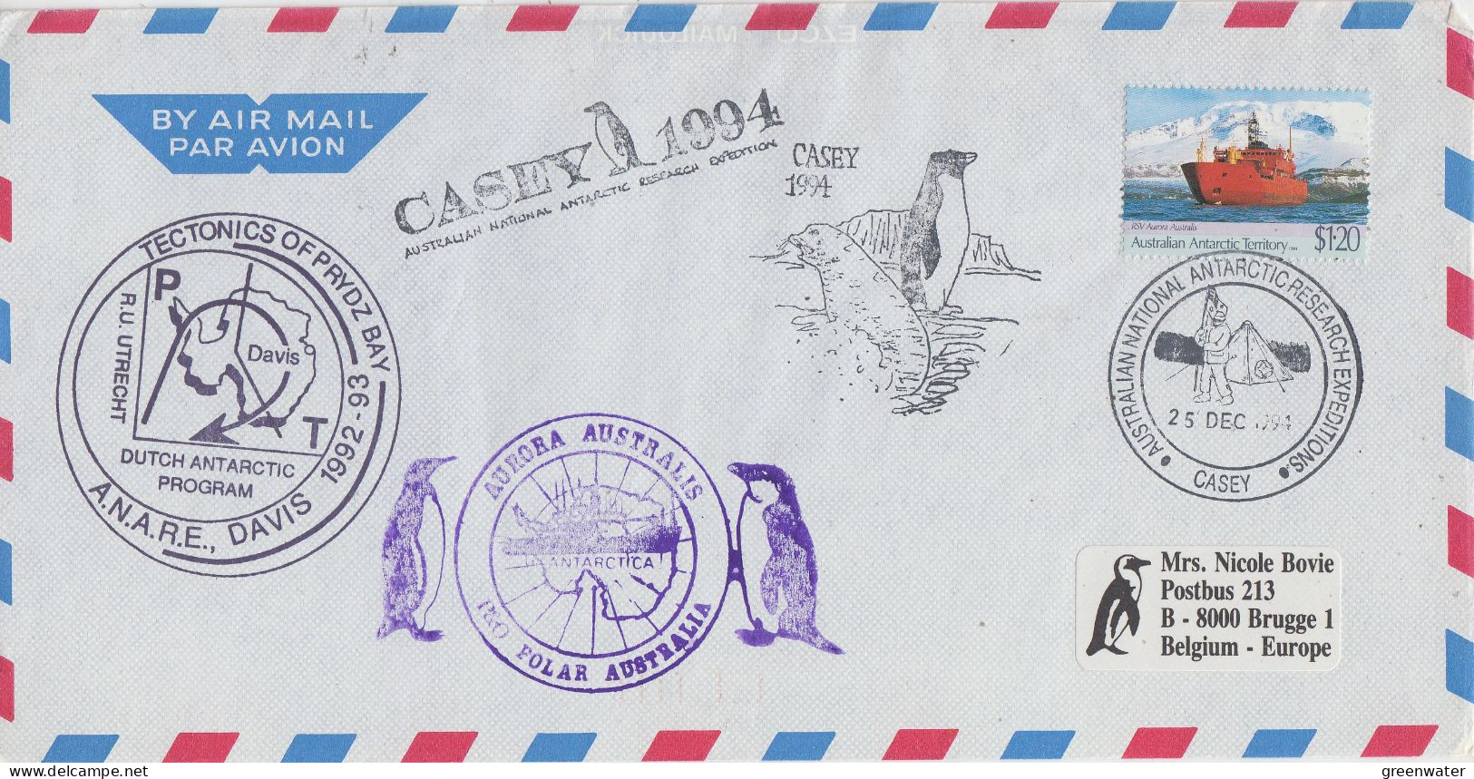 AAT  Ship Visit Aurora Australis "Dutch Antarctic Program" Ca Casey 25 DEC 1994 (CS169) - Briefe U. Dokumente