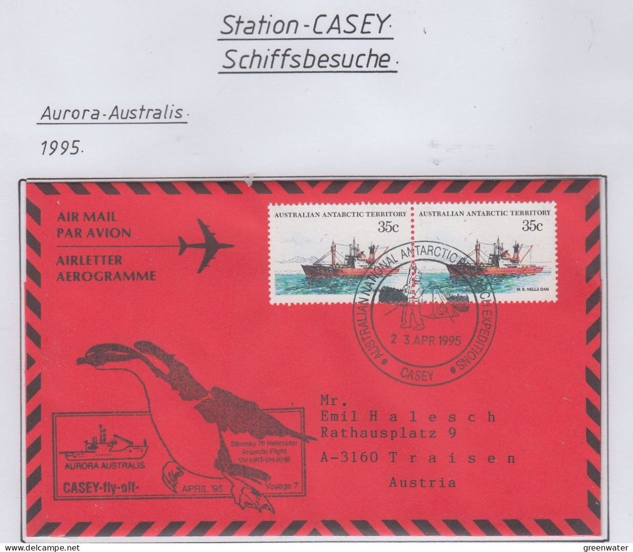 AAT  Ship Visit Aurora Australis "Casey Fly-off" Ca Casey 23 APR 1995 (CS169B) - Covers & Documents