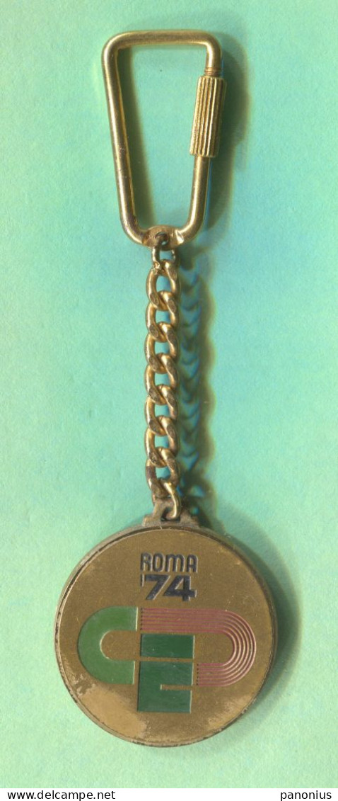 Athletics - Italy Roma 1974. 11th European Championship, Vintage Keychain Keyring By Bertoni - Atletiek