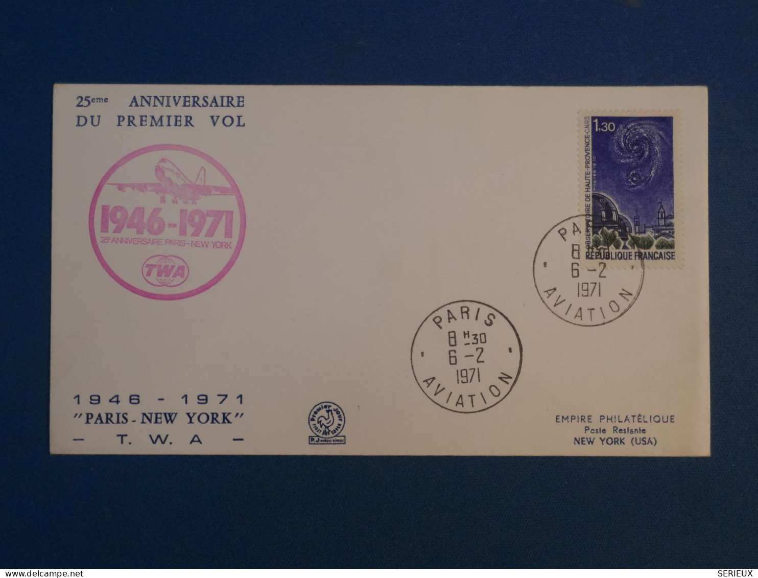 BW15 FRANCE    BELLE LETTRE 1971 1ER VOL  PARIS NEW YORK + +AFF.PLAISANT++ - Primeros Vuelos